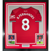 Framed Autographed/Signed Bruno Fernandes 35x39 Manchester United Red Soccer Jersey Beckett BAS COA by Hall of Fame Sports Memorabilia