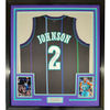 Framed Autographed/Signed Larry Johnson 35x39 Charlotte Black Basketball Jersey JSA COA by Hall of Fame Sports Memorabilia