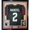 Framed Autographed/Signed Johnny Manziel 12 Heisman 35x39 Texas A&M Black College Football Jersey JSA COA