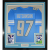 Framed Autographed/Signed Aidan Hutchinson 35x39 Detroit Blue Football Jersey Beckett BAS COA by Hall of Fame Sports Memorabilia