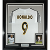 Framed Autographed/Signed Ronaldo Nazario 35x39 Real Madrid White Soccer Jersey Beckett BAS COA by Hall of Fame Sports Memorabilia