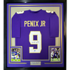 Framed Autographed/Signed Michael Penix Jr. 35x39 Washington Huskies Purple College Football Jersey Beckett BAS COA