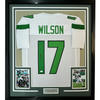 Framed Autographed/Signed Garrett Wilson 35x39 New York White Football Jersey JSA COA