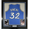 Framed Autographed/Signed Shaquille Shaq O'Neal 35x39 Orlando Blue Pinstripe Basketball Jersey Beckett BAS COA by Hall of Fame Sports Memorabilia