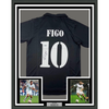 Framed Autographed/Signed Luis Figo 35x39 Real Madrid Black Soccer Jersey Beckett BAS COA