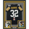 Framed Autographed/Signed Franco Harris 35x39 Pittsburgh Black Football Jersey JSA COA