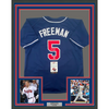 Framed Autographed/Signed Freddie Freeman 35x39 Atlanta Blue Baseball Jersey Lojo Exclusive COA