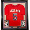 Framed Autographed/Signed Freddie Freeman 35x39 Atlanta Red Baseball Jersey Lojo Exclusive COA