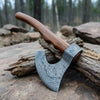 Damascus Steel Camp Axe with 19 Inch Rosewood Handle, Handmade Bushcraft Hatchet with Leather Sheath by JW SteelCrafts