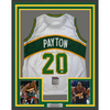Framed Autographed/Signed Gary Payton 35x39 Seattle White Basketball Jersey JSA COA