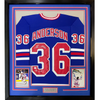 Framed Autographed/Signed Glenn Anderson 94 SC Champs 35x39 New York Blue Hockey Jersey JSA COA