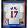 Framed Autographed/Signed Mark Grace 35x39 Chicago Pinstripe Baseball Jersey JSA COA