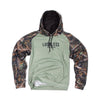 Heavy Fleece Raglan Hoodie | Green + Camo Blocked by Luckless Outfitters