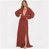 Boho Clothing Bohemian Solid Color Deep v Neck High Split Lantern Sleeve Sexy Dress by Wild and Free Boutique