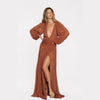 Boho Clothing Bohemian Solid Color Deep v Neck High Split Lantern Sleeve Sexy Dress by Wild and Free Boutique