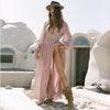 Boho Clothing Bohemian Solid Color Deep v Neck High Split Lantern Sleeve Sexy Dress by Wild and Free Boutique