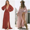 Boho Clothing Bohemian Solid Color Deep v Neck High Split Lantern Sleeve Sexy Dress by Wild and Free Boutique