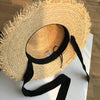 Vintage Straw Hat Women Wide Sun Protection Beach Hat Black And White Ribbon Bowknot Cute Design Straw Cap Women Elegant Summer Hat Beach Fedoras Casual Ladies Flat Top Hat by Stevvex