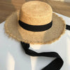 Vintage Straw Hat Women Wide Sun Protection Beach Hat Black And White Ribbon Bowknot Cute Design Straw Cap Women Elegant Summer Hat Beach Fedoras Casual Ladies Flat Top Hat by Stevvex
