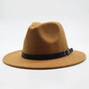 Vintage Winter Autumn Woolen Women Men Belt Buckle Fedora Hat Classic Wide Brim Floppy Hat Retro Warm Top Hat Vintage Cap Women Fedoras Durable Hat by Stevvex