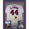 Framed Autographed/Signed Hank Henry Aaron 35x39 Atlanta White Baseball Jersey JSA COA/LOA