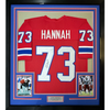 Framed Autographed/Signed John Hannah HOF 91 35x39 New England Red Football Jersey JSA COA by Hall of Fame Sports Memorabilia
