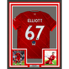 Framed Autographed/Signed Harvey Elliott 35x39 Liverpool Red Soccer Jersey Beckett BAS COA
