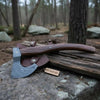 Damascus Camping Axe with Curved Rosewood Handle – Hand Forged Bushcraft Axe with Leather Sheath | JW SteelCrafts by JW SteelCrafts