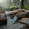 Damascus Steel Camp Axe with 19 Inch Rosewood Handle, Handmade Bushcraft Hatchet with Leather Sheath by JW SteelCrafts