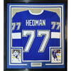 Framed Autographed/Signed Victor Hedman 35x39 Tampa Bay Blue Hockey Jersey JSA COA