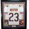 Framed Autographed/Signed Devin Hester 35x39 Chicago White Football Jersey JSA COA