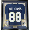 Framed Autographed/Signed Lou Holtz 35x39 Notre Dame Blue College Football Jersey JSA COA