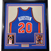 Framed Autographed/Signed Allan Houston 35x39 New York Blue Basketball Jersey PSA/DNA COA