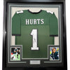 Framed Autographed/Signed Jalen Hurts 35x39 #1 Philadelphia Green Football Jersey JSA COA