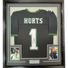 Framed Autographed/Signed Jalen Hurts 35x39 #1 Philadelphia Black Football Jersey JSA COA