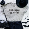 Unhinged & feral embroidered color blast tshirt by Madness & Mayhem LLC