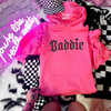 Neon pink baddie Embroidered Hoodie by Madness & Mayhem LLC