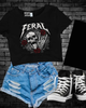Feral skull Cropped Tee by Madness & Mayhem LLC