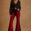 Red Suede Chap Panel Bell Bottom Jeans -32” Inseam by Neon Spur