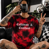 Caffeinate & crashout embroidered tie dye T-shirt by Madness & Mayhem LLC