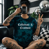 Teal caffeinate & crashout embroidered tie dye T-shirt by Madness & Mayhem LLC