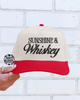 sunshine & whiskey embroidered red/nautral Hat by Madness & Mayhem LLC