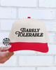 Barely tolerable embroidered red/nautral Hat by Madness & Mayhem LLC