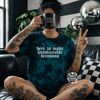 Teal Questionable decisions embroidered tie dye T-shirt by Madness & Mayhem LLC