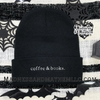 Coffee & books embroidered beanie by Madness & Mayhem LLC