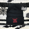 Born with horns embroidered beanie by Madness & Mayhem LLC