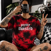 Red pretty twisted embroidered tie dye T-shirt by Madness & Mayhem LLC