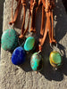 Turquoise + Lapis on Leather Necklace by mend metalworks