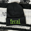 Neon Green Feral embroidered beanie by Madness & Mayhem LLC