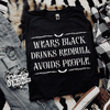 Wears black Redbull Shirt by Madness & Mayhem LLC